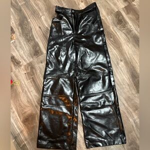 Zara Shiny Black Leather Pants with cutouts